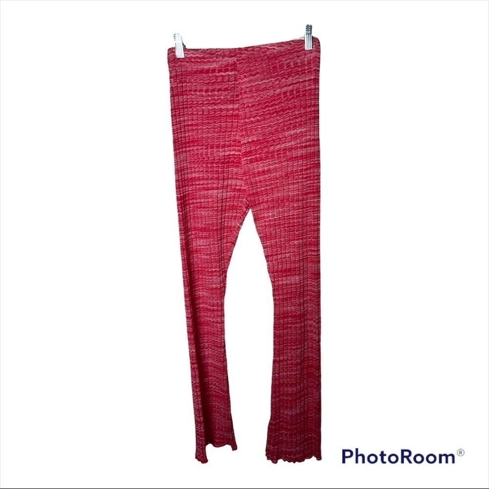 ZARA Red Ribbed High Rise Knit Flare Pants Medium - Picture 7 of 11